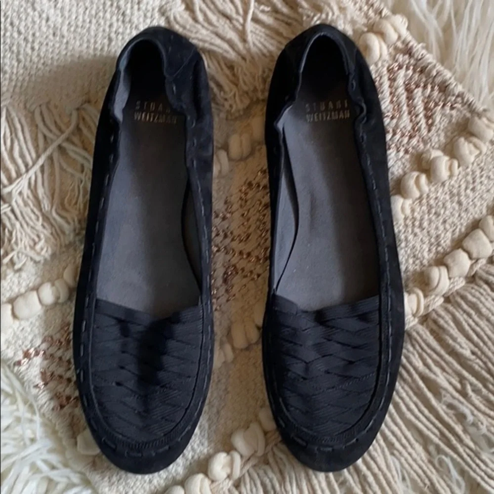 Stuart Weitzman Black Suede Nubuck Woven Flats